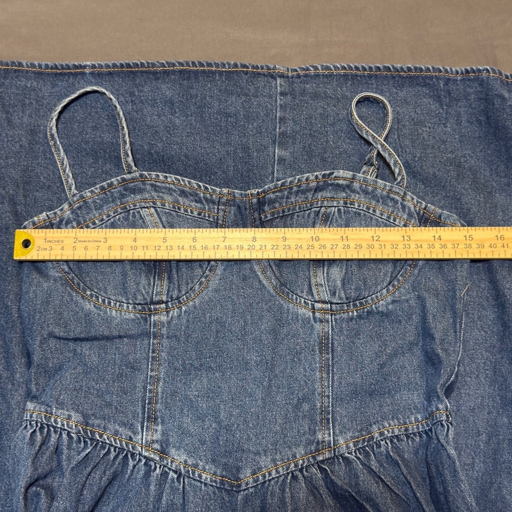 Commense Sweetheart Collar Denim Midi Dress - Picture 3 of 7